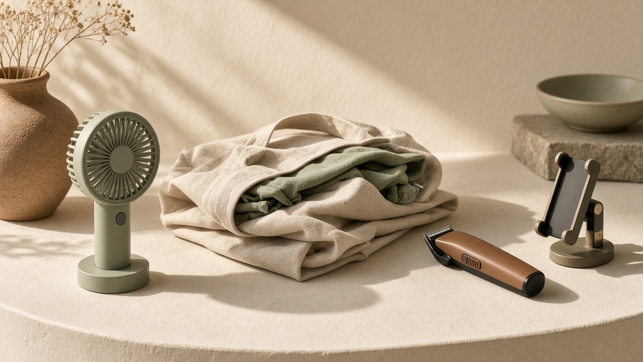 A table of Dover Meade everyday goods in warm morning light
